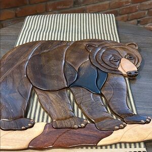 NWT Handcrafted Wooden 18” Bear Wall Art - Brown & Black